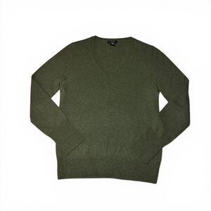 Only Mine 100% Cashmere 2-Ply Olive Green Sweater Pullover V-Neck XSP